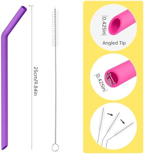 NiHome 6-Pack Wide Reusable Bent Silicone Straws for Smoothies, Milkshake - Image 4