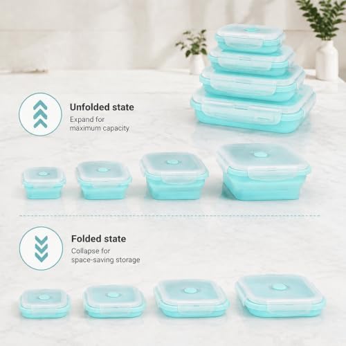 4Pcs Collapsible Food Storage Containers with Lid,Blue Square,4Size - Image 5