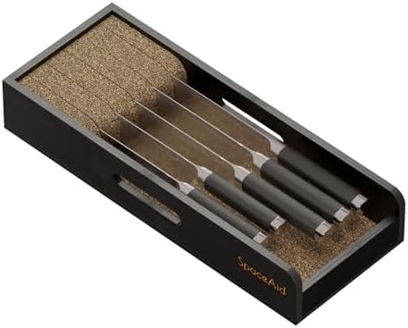 SpaceAid Knife Drawer Organizer Bamboo Insert Dock, Kitchen Steak Knives Holder Organizers Block for Drawer in Storage Organization (Small, Black) by SpaceAid