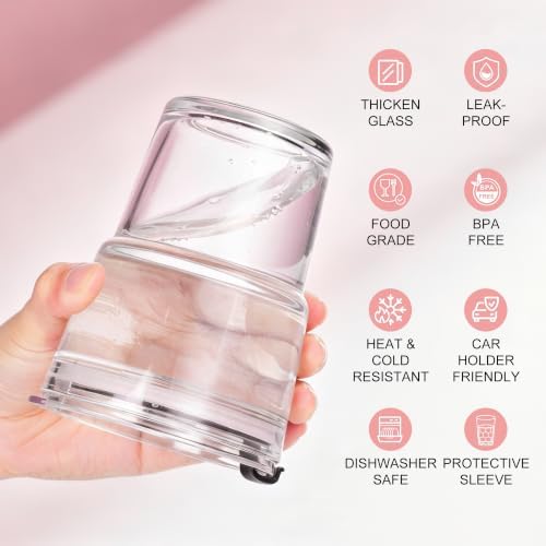 Mrsdry 12oz Iced Coffee Cup with Lids and Straws, BPA Free Reusable Glass Coffee Cups with Silicone Sleeves for Coffee, Iced tea, Thick Wall Glass Cup - Image 3