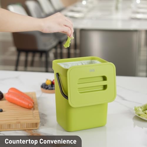 EKO Puro Wall-Mounted Trash Can with Lid, 1.32 Gal / 5L Hanging Trash Can, Small Kitchen Compost Bin for Counter Top, Mini Food Waste Bin (Green) - Image 5