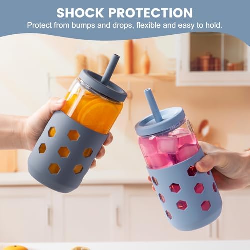 Mrsdry 16 oz Glass Cups with Lids and Straws for Gift, 4-Pack, Navy - Image 6
