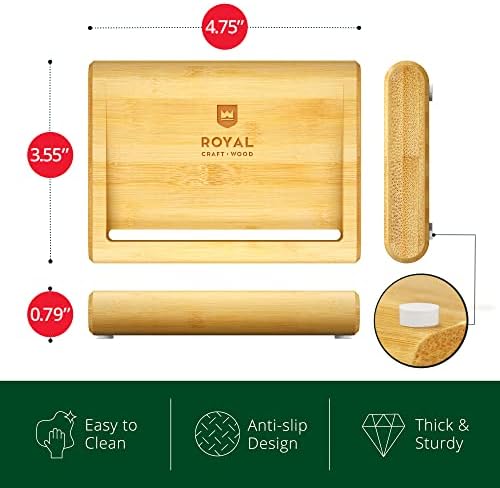 Bamboo Soap Dish, 2 Pack, Self Draining Soap Holder for Bathroom, Shower & Kitchen Sink, Natural Wood Soap Tray with Non-Slip Feet, Water-Resistant Soap Bar Holder, 4.75 x 3.55 in - Image 2