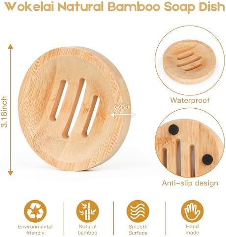 Bamboo Soap Dish for Bar Soap in Shower 4PCS, Wooden Round Holders Self-Draining Tray for Shampoo Conditioner Bars Holder, Travel Soap Saver Case for Bathroom, Kitchen Sink, Bath Tub, Razor Sponges - Image 2