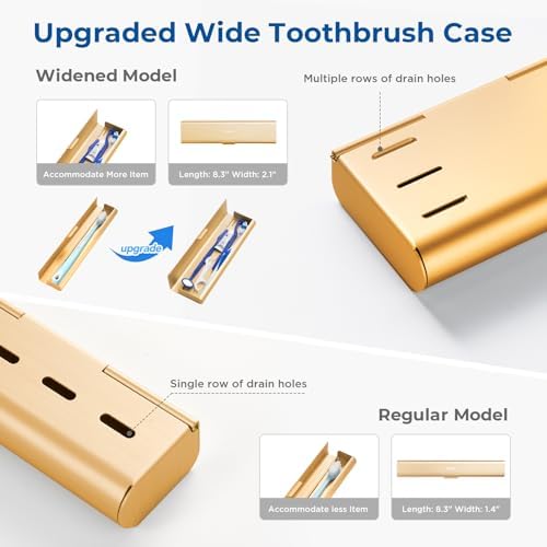 Wider Aluminum Toothbrush Travel Case, Portable Travel Toothbrush Holder, Durable Manual Toothbrush Box Container for Traveling, Bathroom, Camping, Business Trip, Gold - Image 5