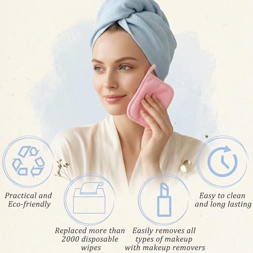 48 Pcs Makeup Remover Cloth Reusable Makeup Remover Pads Soft Microfiber Face Towels Facial Cleansing Cloths for Face Hand Eye Lips Bathroom Gift for Women 6.3 x 5.5 Inch(8 Colors) - Image 7
