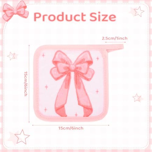 24 Pcs Pink Bow Party Favor Makeup Remover Cloth 6" x 6" Towels Reusable Coquette Pink Bow Remover Face Pads Soft Microfiber Washcloths Facial Cloths Makeup Towel Gift for Women - Image 2