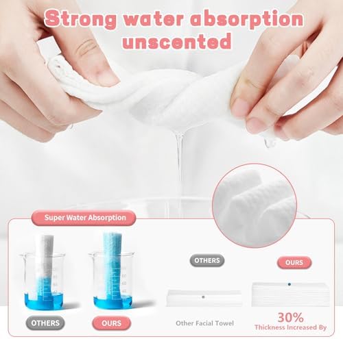 100 Count Disposable Face Towel, Ultra Soft & Thick Washcloths, Biodegradable Facial Towels for Sensitive Skin, Makeup Remover Dry Wipes, Lint-Free Towelettes for Cleansing (2 Pack) - Image 6