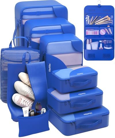OlarHike Packing Cubes for Travel,Gifts for Women Mom,Anti-Tearing Suitcase Organizer for Luggage with Shoe & Hanging Toiletry Bag,Vacation Essentials & Accessories for Cruise Ship,10 Set,Blue by OlarHike