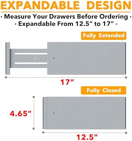 SpaceAid Bamboo Dresser Drawer Dividers 6 Pack, 4.65“ High Adjustable 12.5“-17” Drawer Organizers, Expandable Organization for Clothing, Clothes, Dressers, Gray - Image 3