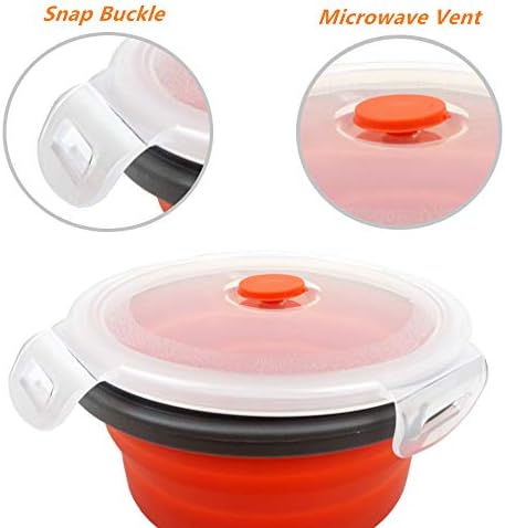 CARTINTS 800ml Silicone Collapsible Food Storage Containers-Prep/Storage Bowls with Lids - Round Silicone Lunch Containers - Microwave and Freezer Safe Set of 5 - Image 6