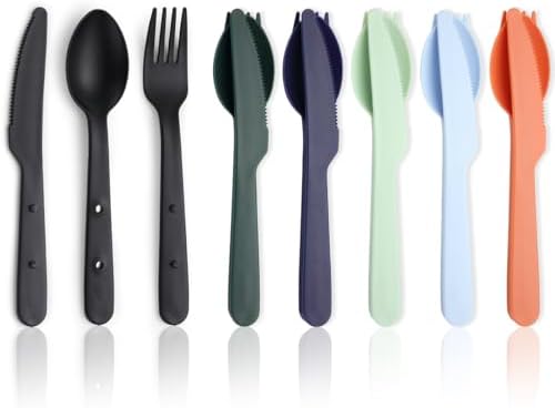 Evanda Travel Utensils Set for 6, Reusable Plastic Knife Fork Spoon Snapped Together for Easy Portability and Save Space, Silverware Cutlery Utensils Set for Work, Camping, Picnic, Gadgets, Lunch Box by Evanda