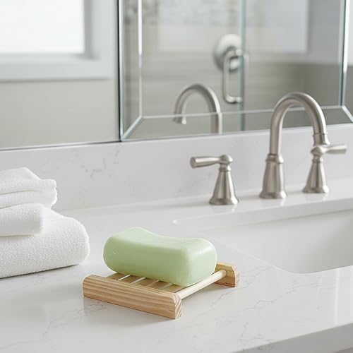 Natural Bamboo Wood Soap Dish with Drainage Tray - Bulk 50 Pcs Wooden Soap Holder for Bathroom, Kitchen Sink, Bar Soaps & Sponges - Rustic Home Decor Organizer, 3.3 x 3.3 x 0.67 Inch - Image 7