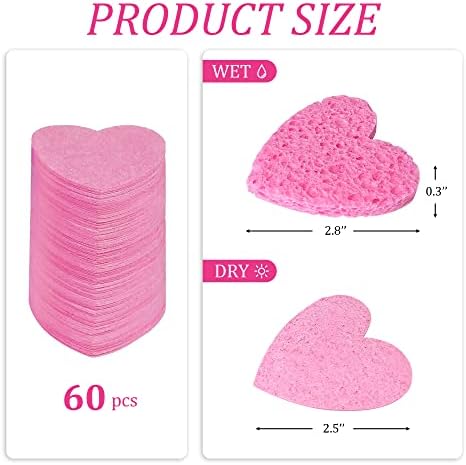 120-Count Kickleen Compressed Cellulose Heart Shape Facial Sponges,Pink - Image 2