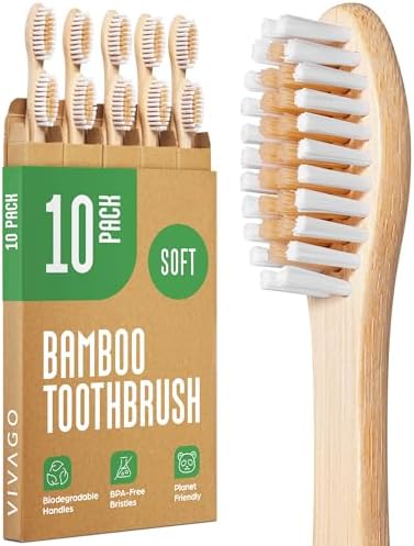 VIVAGO Bamboo Toothbrushes 10 Pack - Soft Bristles Toothbrushes for Adults by VIVAGO