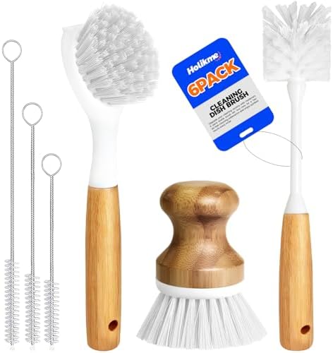 Holikme 6 Pack Dish Brush with Bottle Brush Scrub Brush Straw,White by Holikme