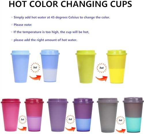 Color Changing Cups, 5 Pack 24oz Plastic Tumblers, Reusable Iced Coffee & Smoothie Cups with Lids and Straws for Parties and Travel (coffee,12 Pack, 12 Pack) - Image 4