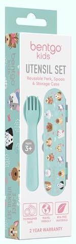 Bentgo® Kids Plastic Utensil Set - Reusable Fork, Spoon & Storage Case, PFAS- & BPA-Free, Easy-Grip Handles, Lightweight, Dishwasher Safe, School Lunch, Travel & On-the-Go (Puppy Love) - Image 6