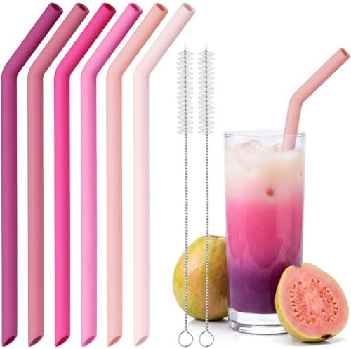NiHome 6-Pack Wide Reusable Bent Silicone Straws for Smoothies, Milkshake by NiHome
