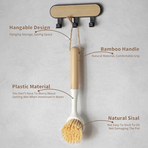 DEBETOOL 4-Pack Dish Brush, Built-in Scrubber with Handle - Image 5
