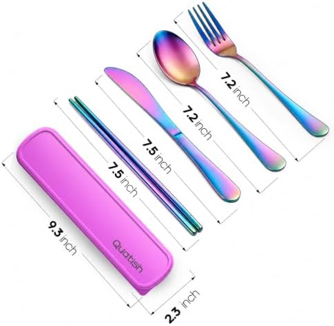 Quatish 5 Piece Travel Utensils with Case, Portable Cutlery Set, Iridescent - Image 2