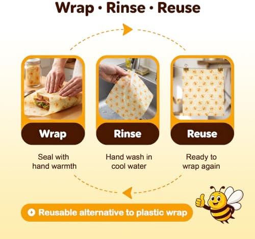 3 Pack Beeswax Wraps for Food - 1 Large & 2 Medium Bees Wax Wraps Reusable Eco-friendly Beeswax Paper Food Wraps, Plastic Free Beeswax Bread Wraps Food Storage Wraps for Sourdough Sandwich Bowl Covers - Image 4