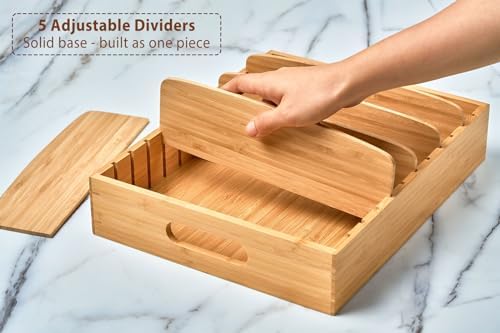 Umilife Large Bamboo Food Container Lid Organizer for Kitchen Cabinet - Image 3