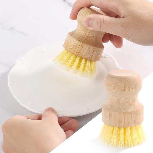4-Pack Bamboo Dish Brush, Palm Brush Dish Scrubber with Nylon Bristles for Cleaning Pot, Pan, Kitchen Sink, Cookware & Vegetables - Image 7
