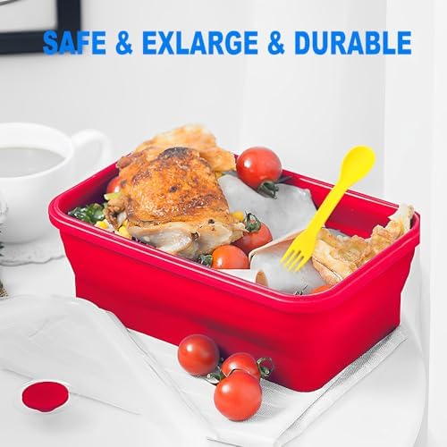 Extra Large Collapsible Silicone Food Storage Containers With Lids, 82.8oz, 2 Pack, XXL Foldable Bento Lunch Box, Rv Collapsible Bowls, Big Meal Boxes for Kitchen, Camping (Red and Yellow) - Image 6