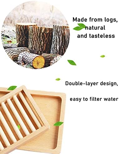 Home Bamboo Wood Soap Box Holder, Double Layer Draining Soap Box Hand Craft Bathtub Shower Dish Accessories Keeps Soap Dry… - Image 5