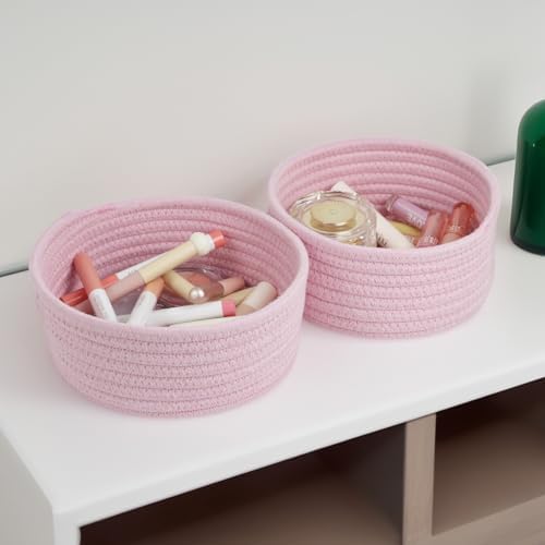 Small Woven Cotton Rope Baskets, Set of 3, Pink - Image 5