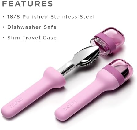 Zoku Pocket Utensil Set Stainless Steel Fork, Knife, and Spoon in Case Purple - Image 4