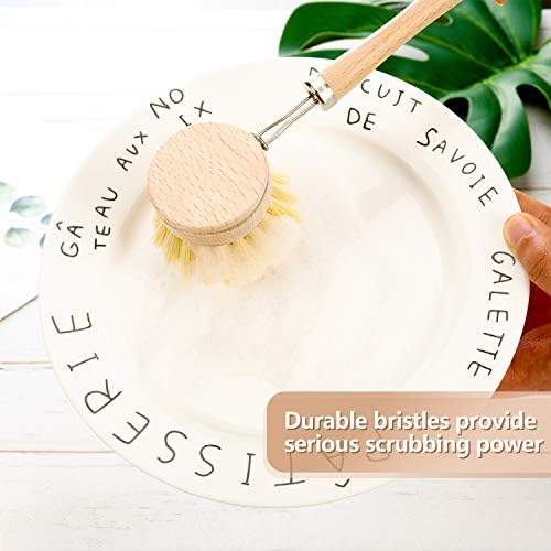 Boao 3 Pack Dish Brush with Beechwood Handle with Replacement Heads - Image 4