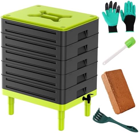 5-Tray Worm Composter,100L WormCompost Bin for Vermicomposting Starter, Indoor & Outdoor Worms Farm Composting Bin, Worm Compost Bin for Recycling Food Waste (Black) by TOPXIAN