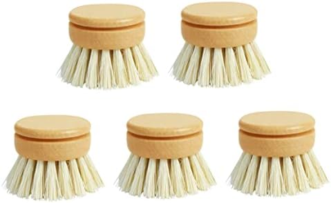 Brush Eco-Friendly Dish Brush Replacement Heads - 5 Pieces Natural Sisal Hemp and Beech Wood Scrubbing Brushes by Tuimiyisou