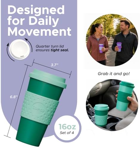 Copco Acadia 16oz Travel Mug, Set of 4 - Double Wall, Green & Purple - Image 2