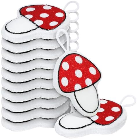 12 Pcs Red Mushroom Sponge Dish Scrubber Dual Sided Non Scratch Dish Washing Scrubbers Reusable Household Cleaning Kitchen Tools for Dishwashing Washing Dishes Cookware Tubs Sinks by Acellegic