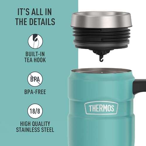 THERMOS Stainless King Travel Mug with Handle, 16oz, Matte Teal - Image 4