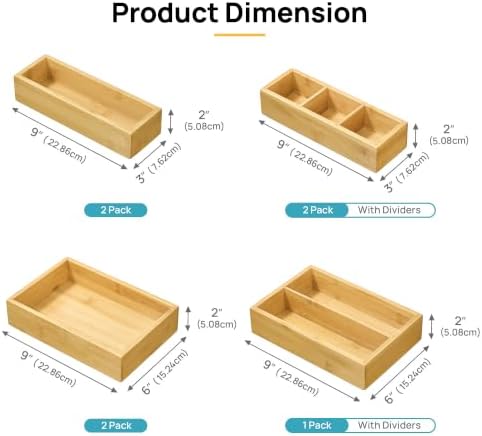 Vtopmart 7 Pack Bamboo Drawer Organizer Boxes, Junk Drawer Organizers - Image 2