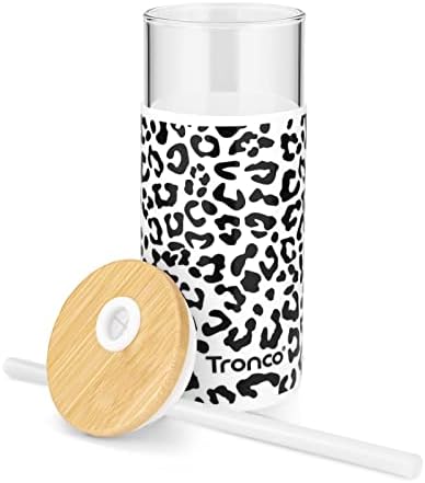 Tronco 20 oz Glass Tumbler with Lids and Straws, Reusable Iced Coffee Cups - Image 2