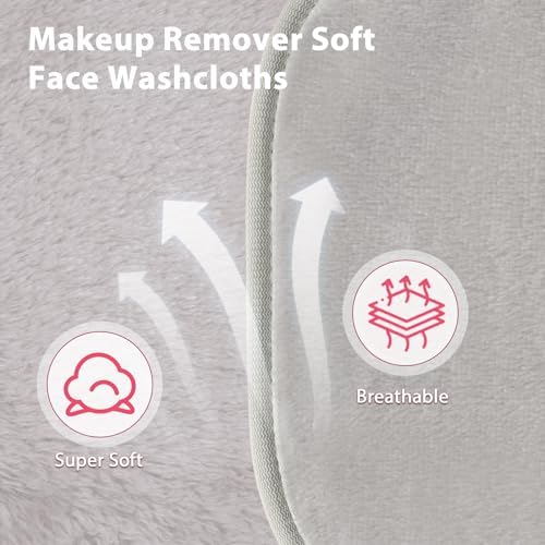 Natwag Makeup Remover Cloth, 6" x 6" Make Up Towels Reusable Face Cloth for Washing Face, 12 Pack Makeup Remover Pads Microfiber Face Washcloth with Mesh Bag, Light Grey - Image 3