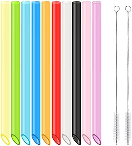 10Pcs Disposable Plastic Drinking Smoothie Straws,with 2 Brushe 10 Colors BPA FREE Food-Grade Jumbo Straws for Smoothies,Bubble Tea Milkshake by SONGNASS