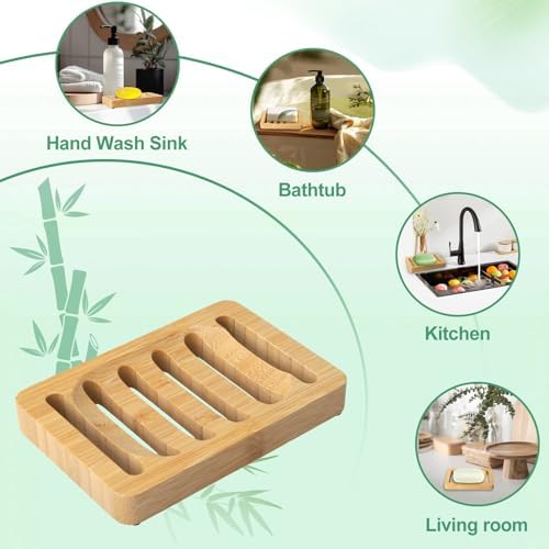 Wooden Soap Dish, Bamboo Soap Holder for Shower 2 Pack, Self Draining Tray - Image 2