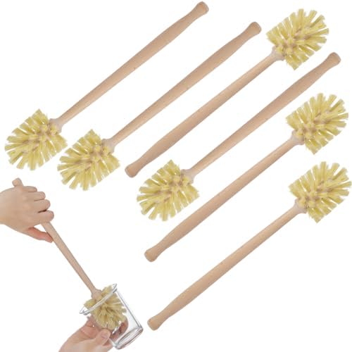 6 Pcs Bottle Brush, Natural Wood Dish Brush Scrub Brush with Long Beechwood Handle Bristles for Cleaning Bottles Mugs Jars Glasses Dishes Vases Pitchers, 13.78 x 2.6 Inches by Unknown