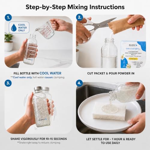 Dish Soap Refill Powder-to-Liquid Concentrate, Just Add Cool Water, Lemon Scent, 4 Packets Make 4 x 16 fl oz Bottles, Grease-Fighting, Plastic-Free (Lemon Scent) - Image 2