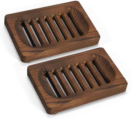 2 Pack Wooden Soap Holder - Integrated Self Draining Soap Dish for Shower with Slotted, Sturdy Wooden Soap Tray for Sink, Bathtub and Kitchen by %C3%96KOSTAMM