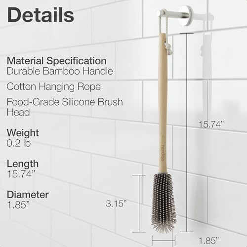 16" Extra Long Bamboo Bottle Brush with Plastic-Free Silicone Head - Image 4