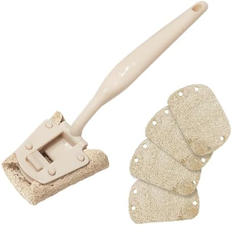Natural Loofah Dish Sponge with Handle, 5 Replaceable Scrubber Pads - Image 6
