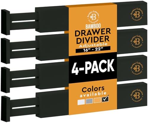 4-Pack Drawer Dividers 2.6-Inch High Dresser Organizer 16 to 22 Inch, Black by Bamb%C3%BCsi