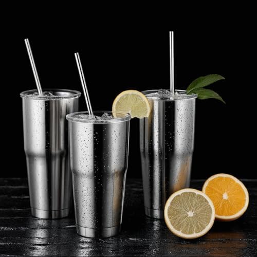 12 Pack of Reusable Stainless Steel Metal Straws, 3 Straight + 3 Bent 10.5 Inch and 3 Straight + 3 Bent 8.5 Inch Metal Straws with 2 Cleaning Brushes for 20 24 30 oz Tumbler Dishwasher Safef - Image 5